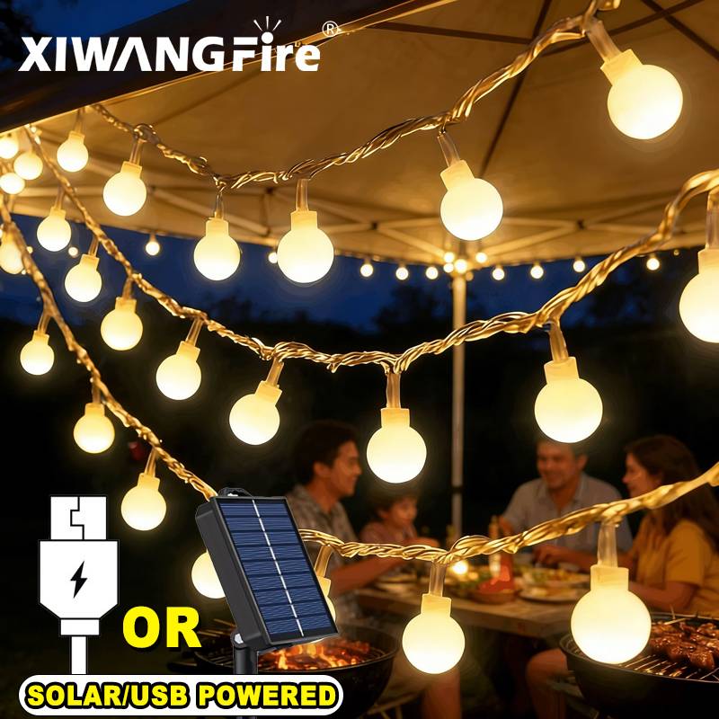 Outdoor Camping Lights - 3-10M 태양광/USB/배터리 스트링 조명, 요정 글로브