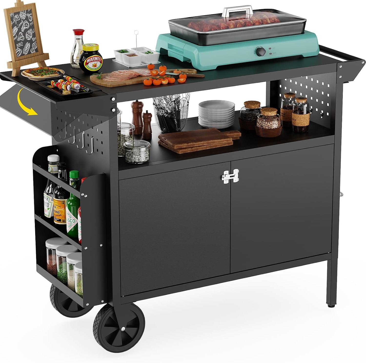 Outdoor Camping Table With Storage - 야외 그릴 카트 테이블, 수납 기능이