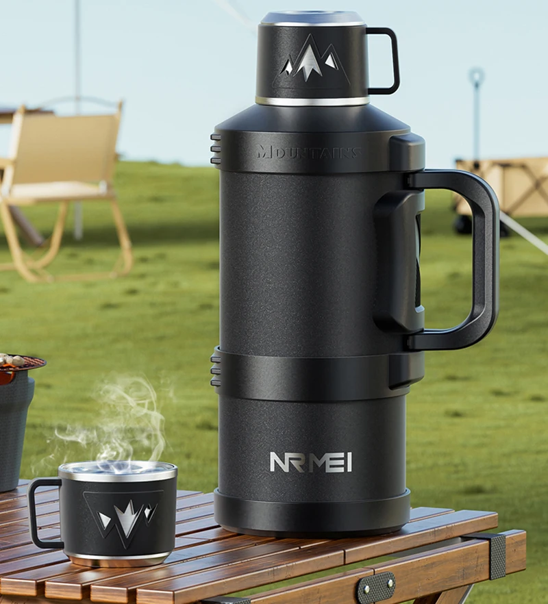 Vacuum Insulated Flask - 스테인리스 스틸 대용량 보온병, 접이식 손잡이,