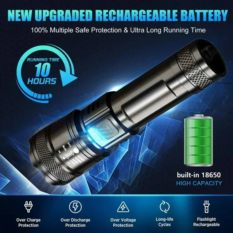 슈퍼 밝은 LED 손전등 USB 충전식 토치 텔레스코픽 - Outdoor Camping Lights 리뷰 및 가격