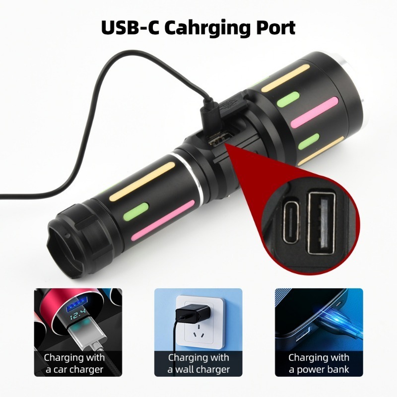 고출력 백색광 형광 손전등 충전식 줌 가능 장거리 토치 - Outdoor Camping Lights 리뷰 및 가격