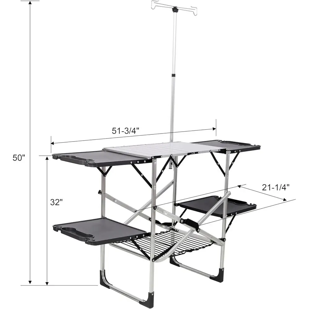 내열성 상판, 4개의 사이드 테이블, 수납공간, 램프  - Outdoor Camping Table With Storage 리뷰 및 가격